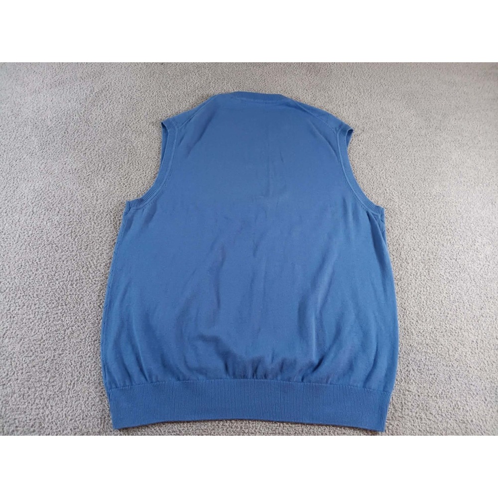 Alan Flusser Sweater Vest Mens XL Blue 100% Cotton V Neck Knit Golf Preppy